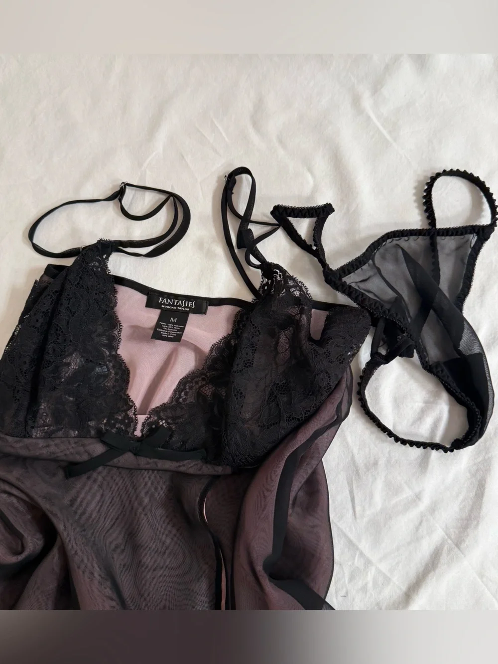 Y2K Sheer Pink & Black Slip Dress Set